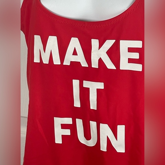 Graphic  “Make It Fun” Red & White Scoop-Back One Piece Swimsuit XL - Picture 7 of 9